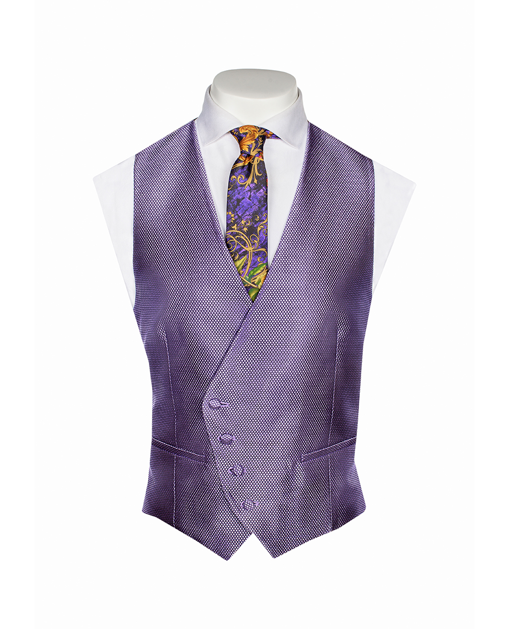 SALE Size 34" 58" Cravat or Tie Men's Purple Scroll Wedding Party Waistcoat